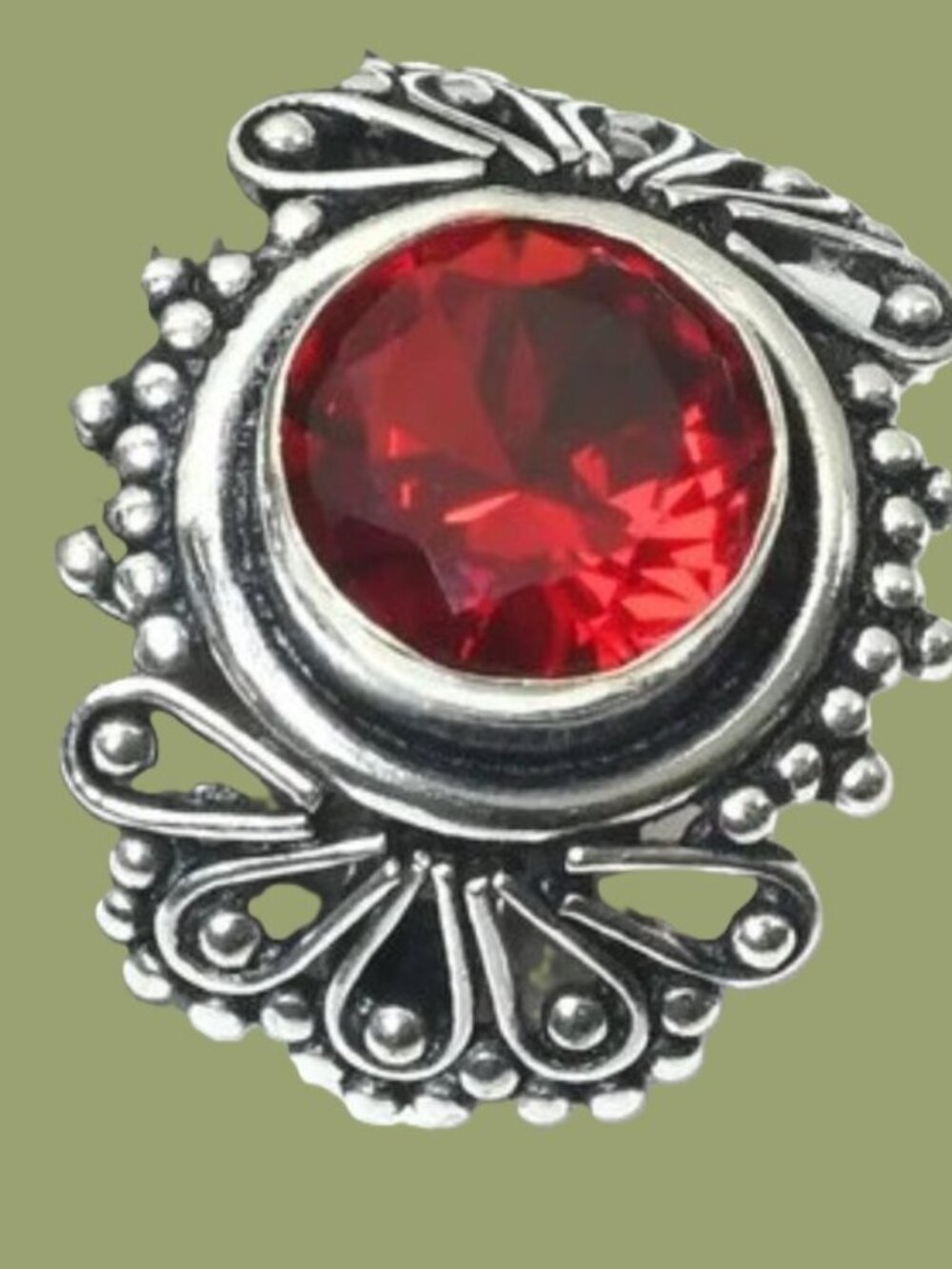 Garnet Gemstone Sterling Silver Ring Size 8